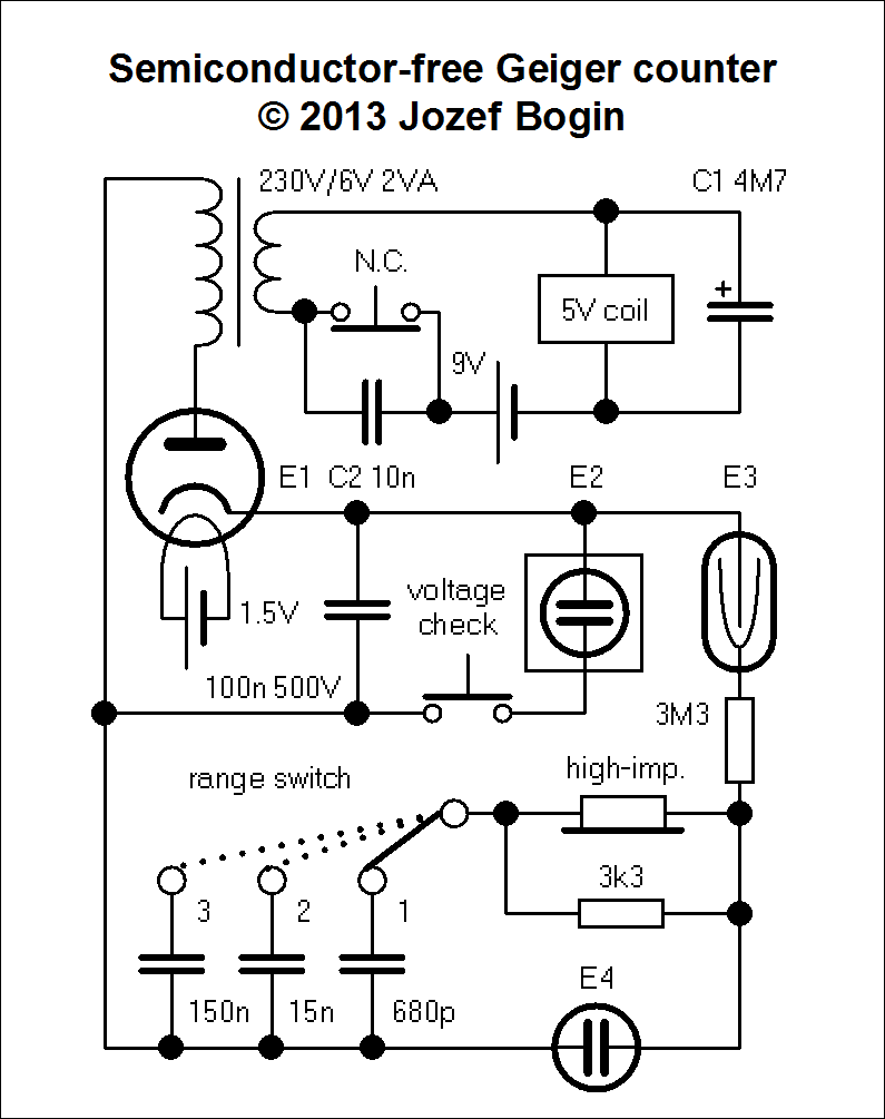 Semiconductor free Geiger Counter, schematic